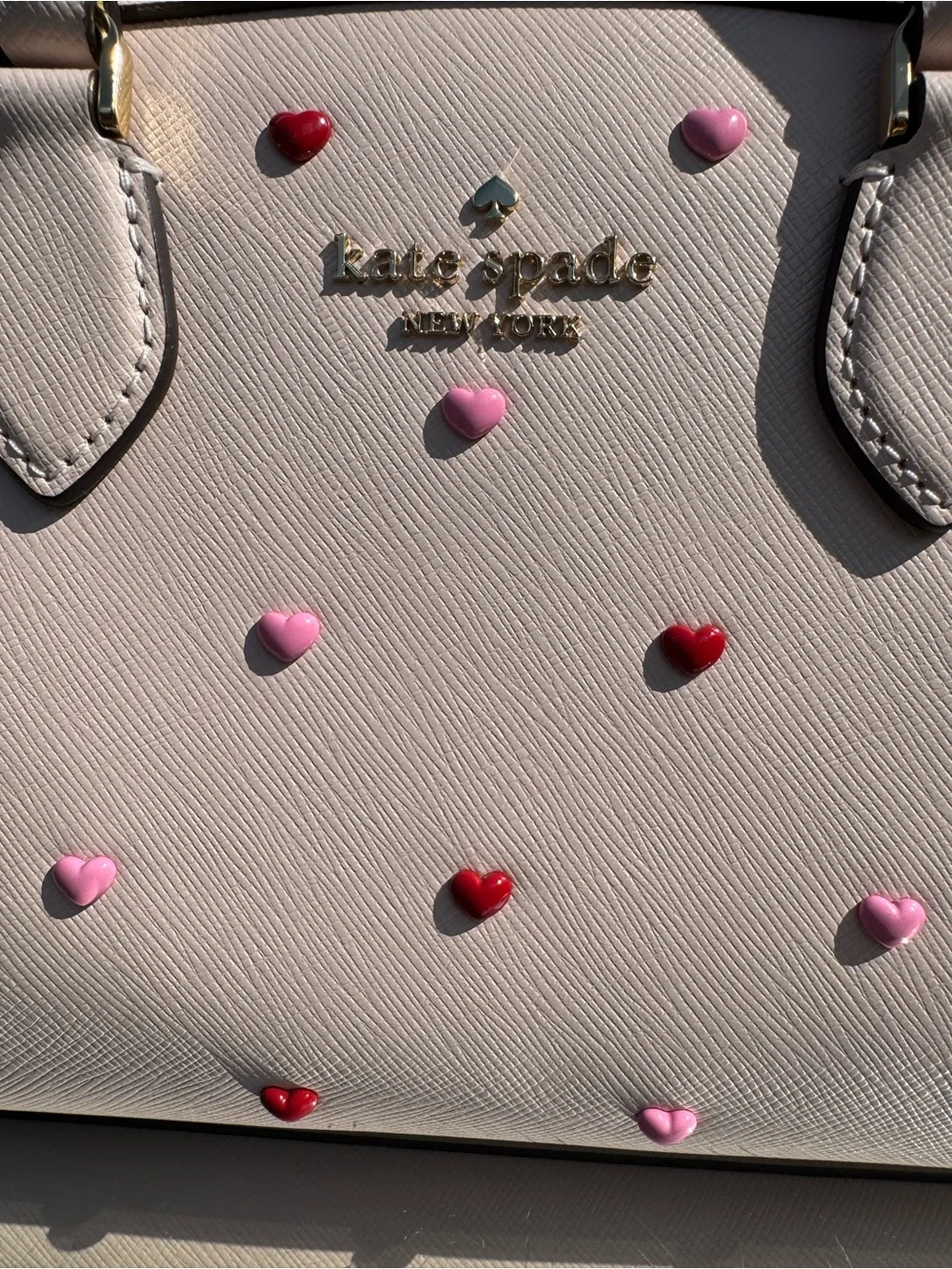 kate spade Madison pale pink satchel & wallet with red and light pink hearts